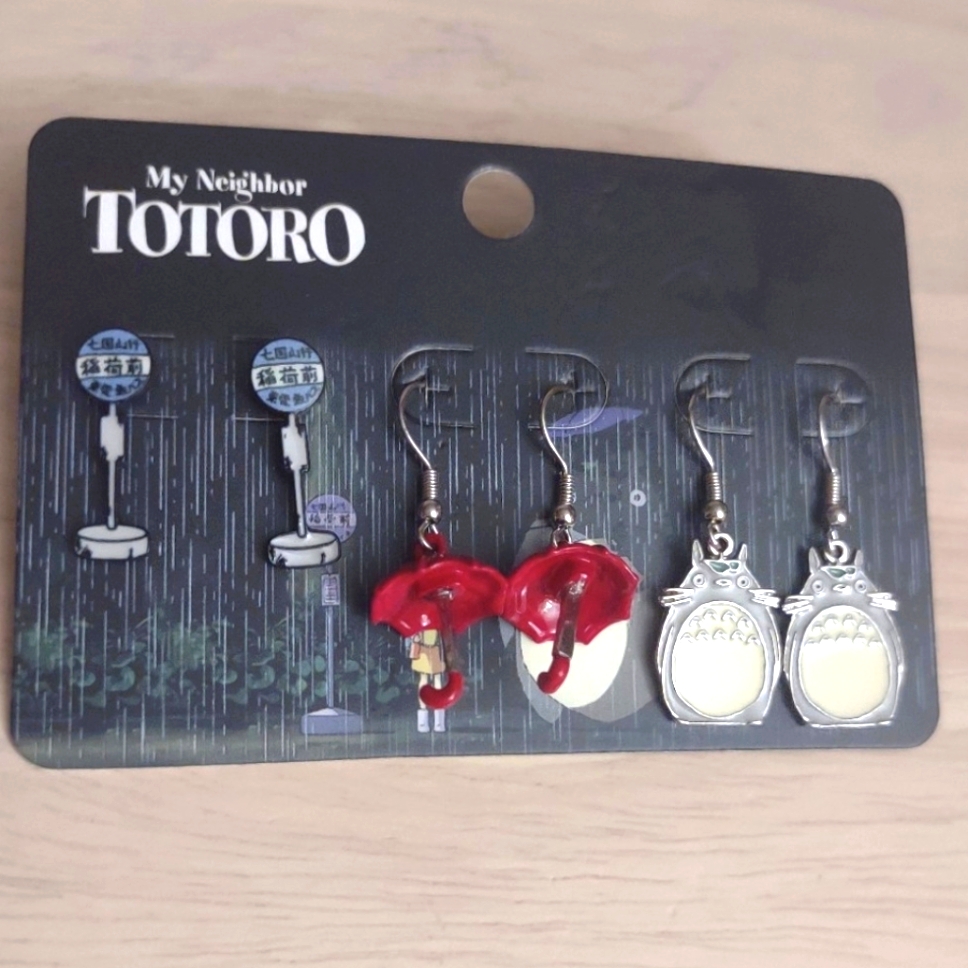 My Neighbor Totoro Red Umbrella Charm Stud Earrings Set Anime